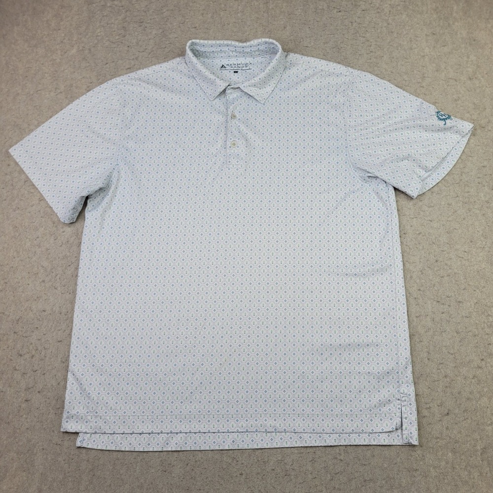 Bermuda Sands Golf Polo Shirt Mens Large Geometric Short‎ Sleeve Resort Logo